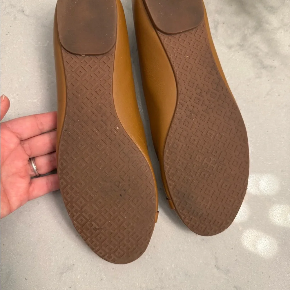 Tory Burch Tan Leather Miller Logo Ballet Flats